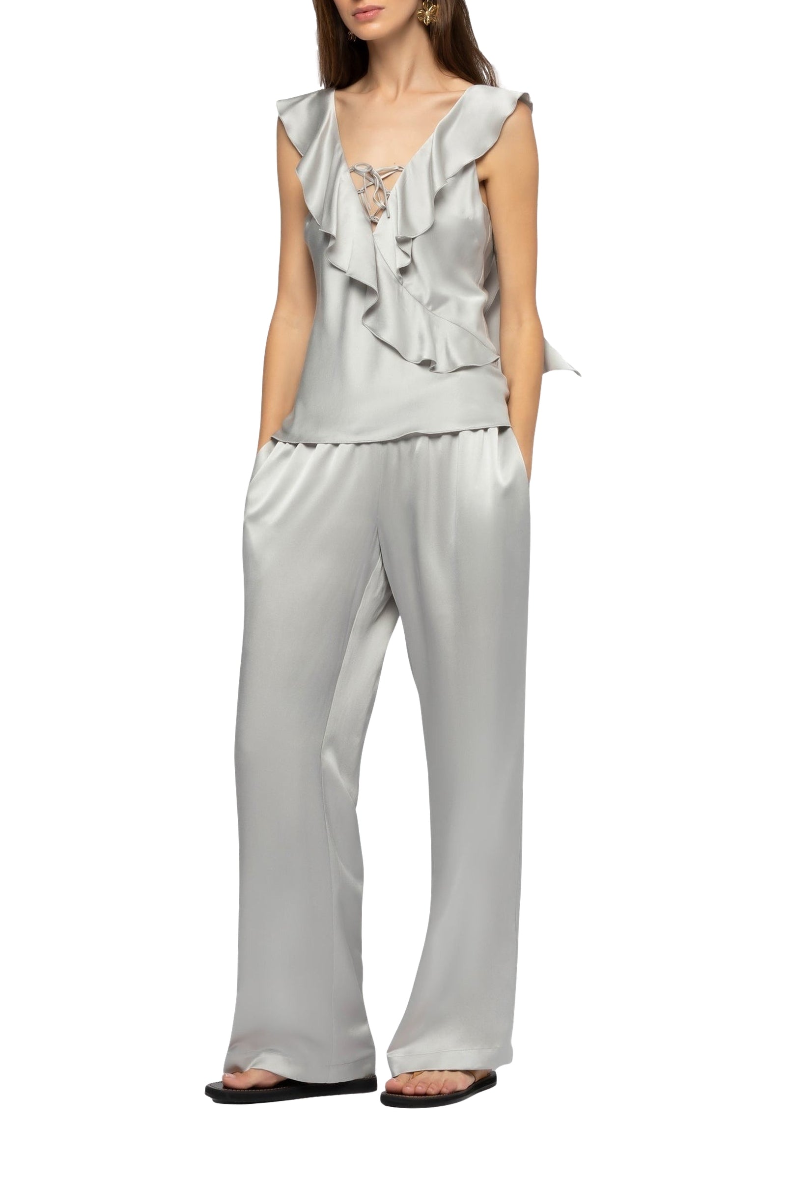 Barabelle high-waisted silk trousers - Grey