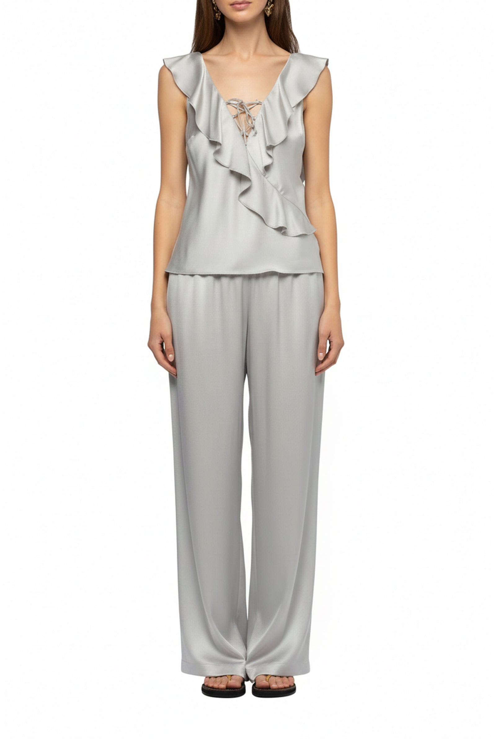 Barabelle high-waisted silk trousers - Grey