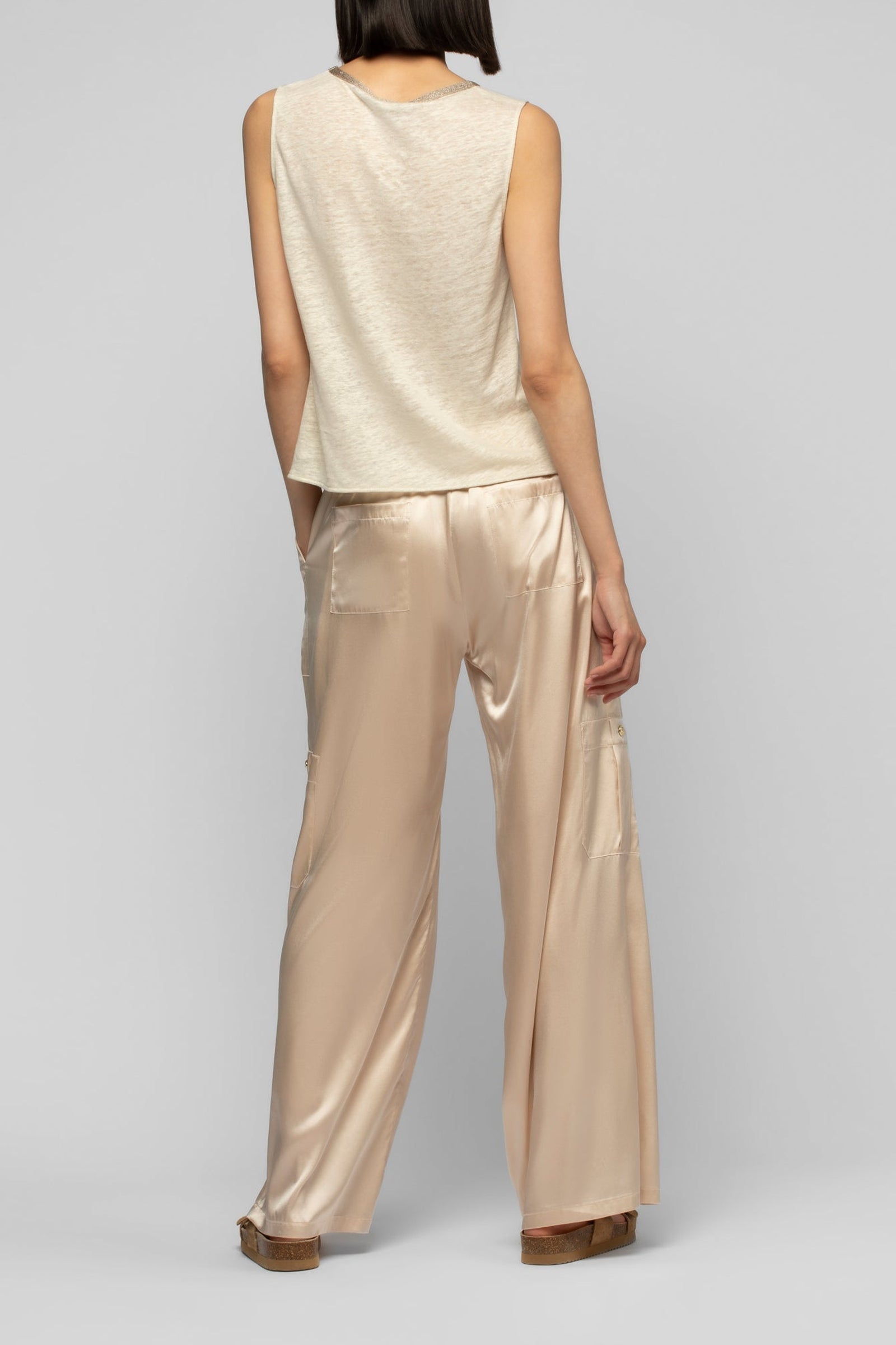 Pantalon Bazra cargo ample en soie - Beige