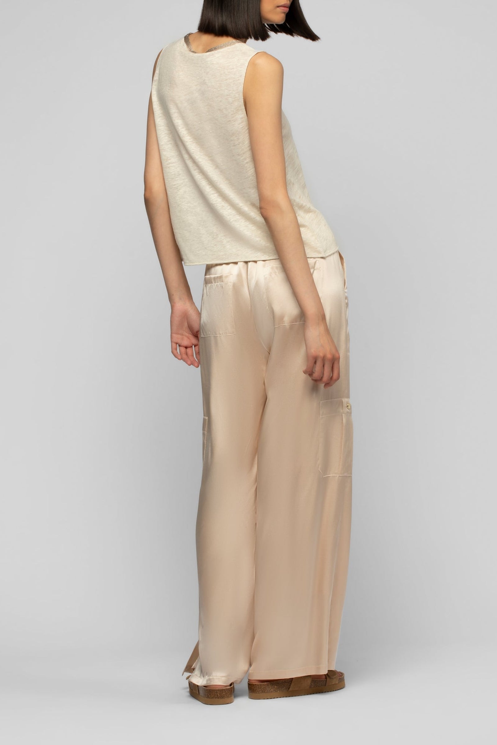 Pantalon Bazra cargo ample en soie - Beige