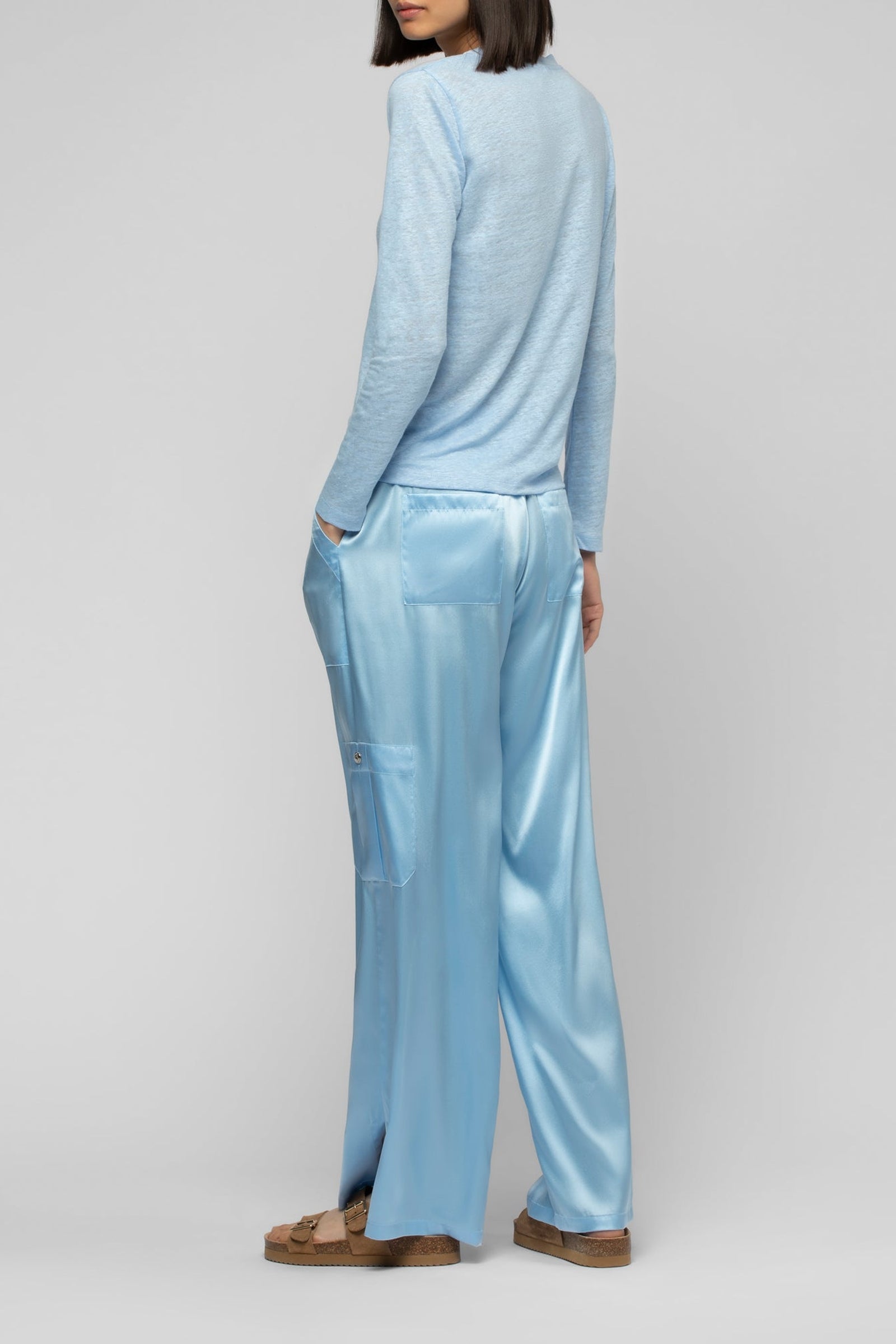 Pantalon Bazra cargo ample en soie - Ciel