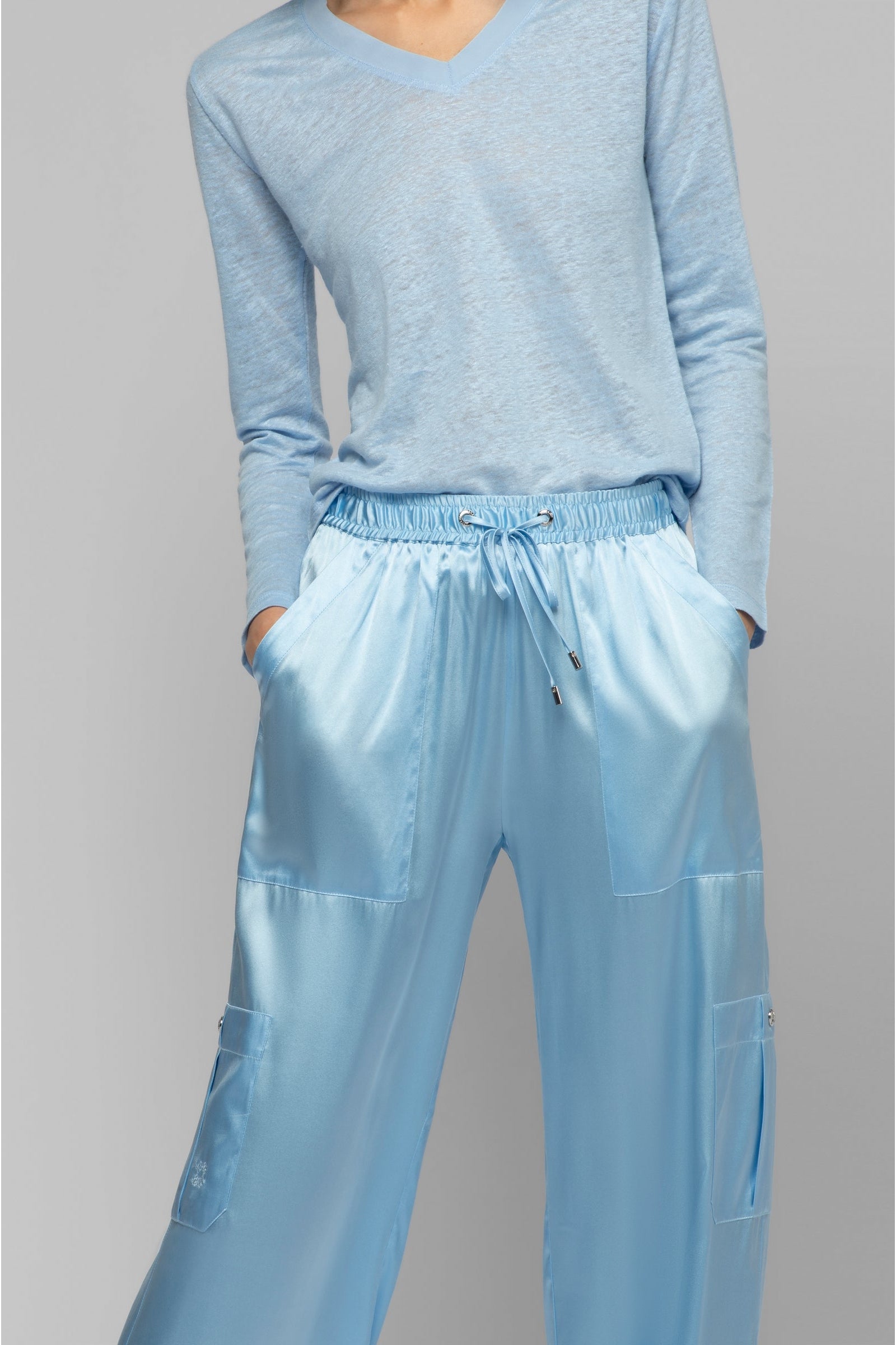 Pantalon Bazra cargo ample en soie - Ciel
