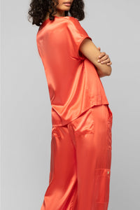 Pantalon Bazra cargo ample en soie - Corail