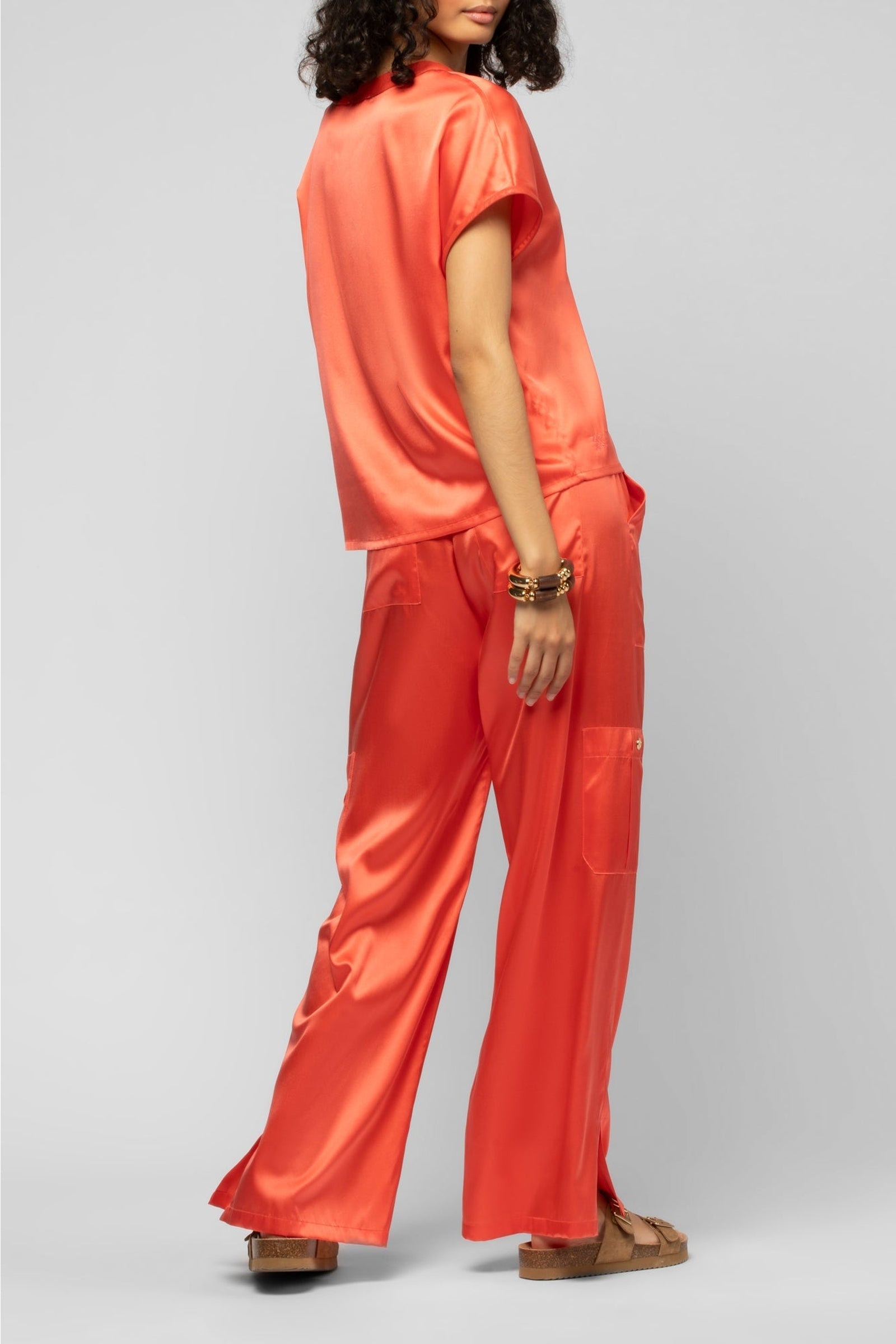 Pantalon Bazra cargo ample en soie - Corail