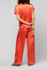 Pantalon Bazra cargo ample en soie - Corail