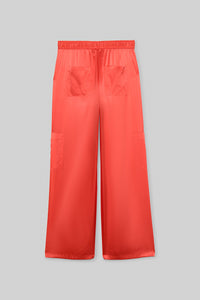 Pantalon Bazra cargo ample en soie - Corail