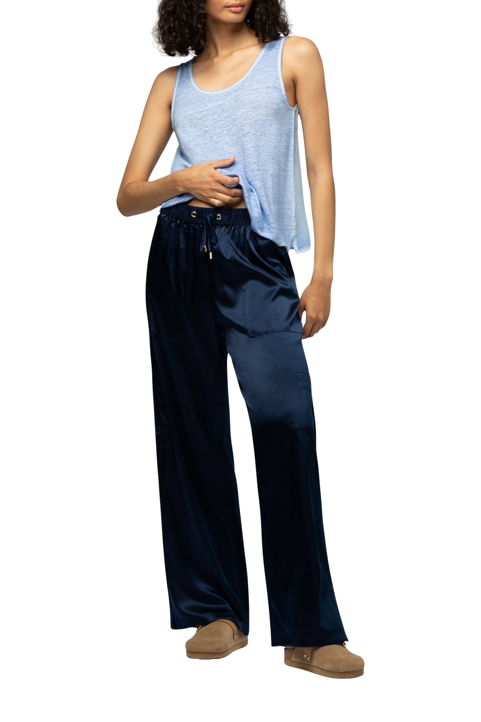 Pantalon Bazra cargo ample en soie - Marine