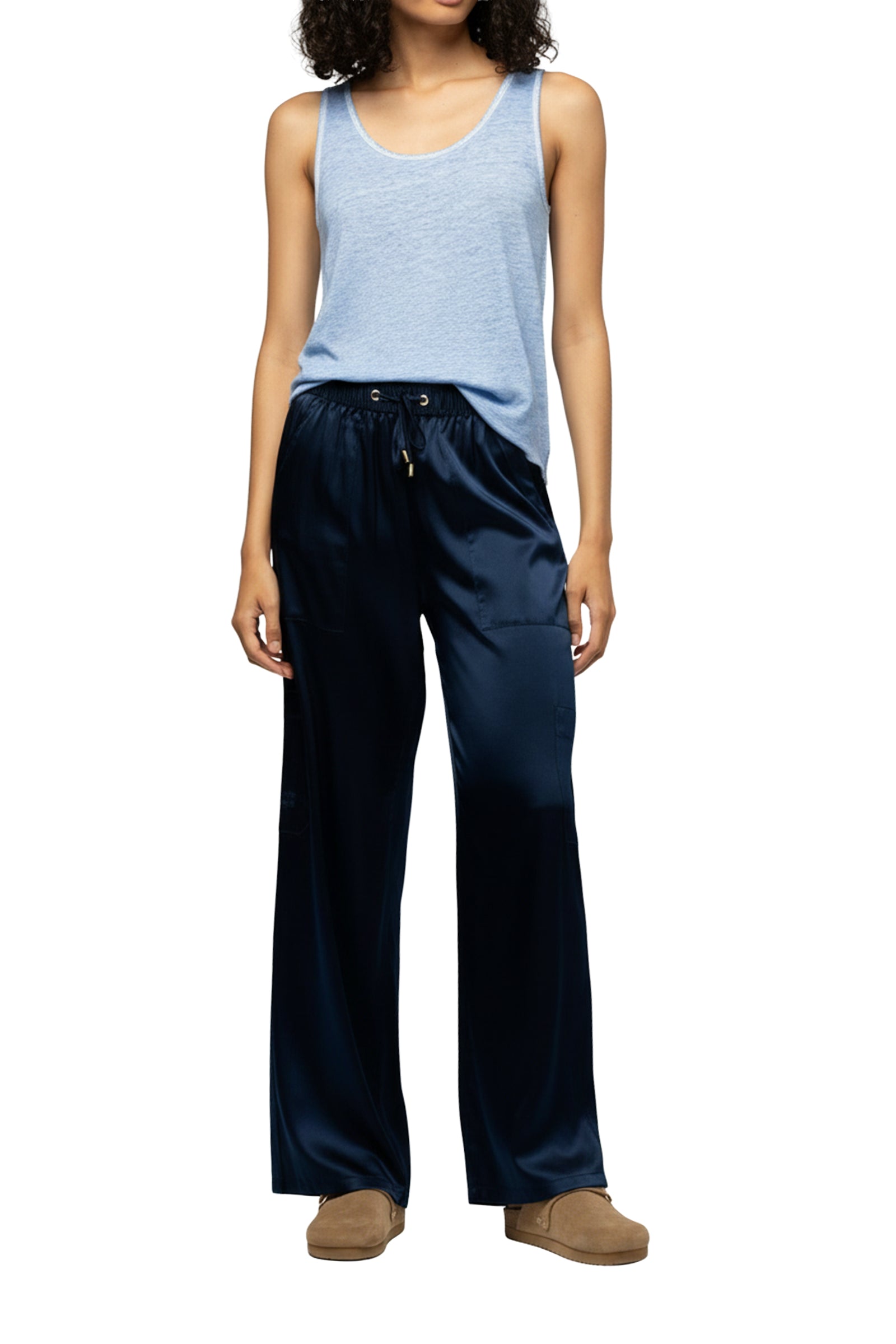 Pantalon Bazra cargo ample en soie - Marine