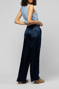 Pantalon Bazra cargo ample en soie - Marine