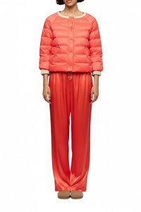 Lightweight Daloa round-neck 3/4-sleeve down jacket - Coral