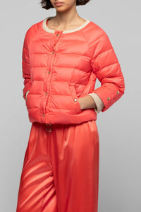 Lightweight Daloa round-neck 3/4-sleeve down jacket - Coral