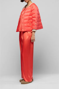 Lightweight Daloa round-neck 3/4-sleeve down jacket - Coral