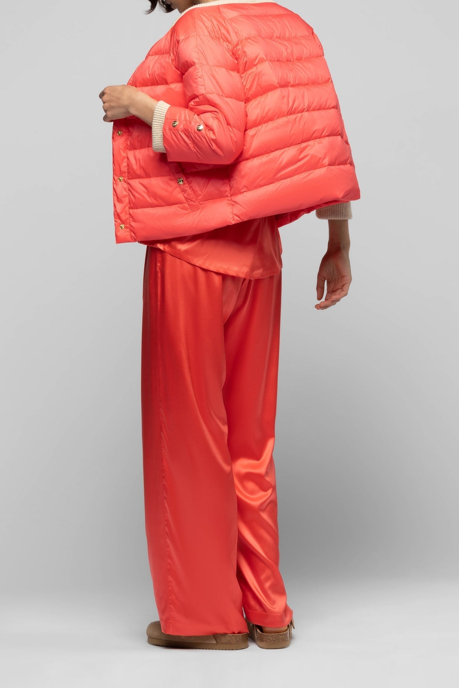 Lightweight Daloa round-neck 3/4-sleeve down jacket - Coral