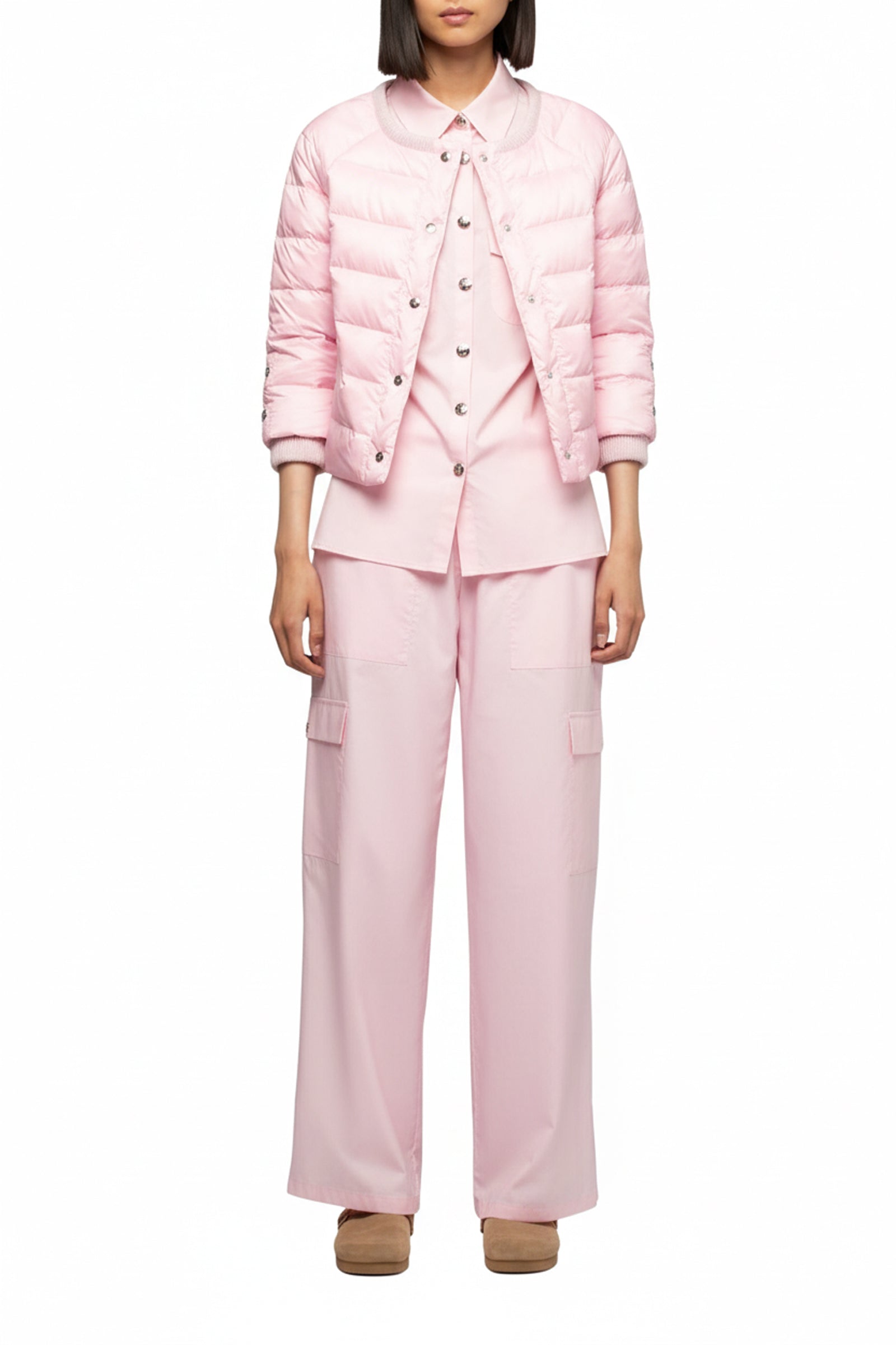 Lightweight Daloa round-neck 3/4-sleeve down jacket - Dragée