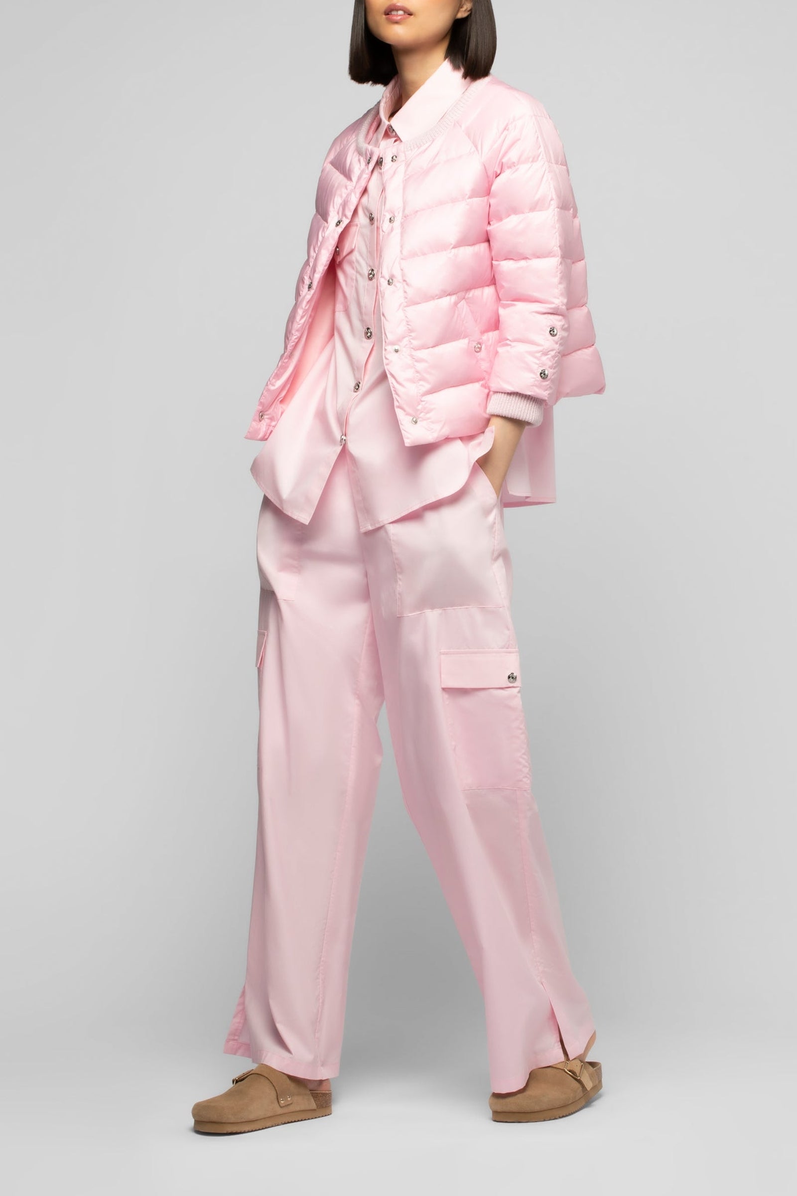 Lightweight Daloa round-neck 3/4-sleeve down jacket - Dragée