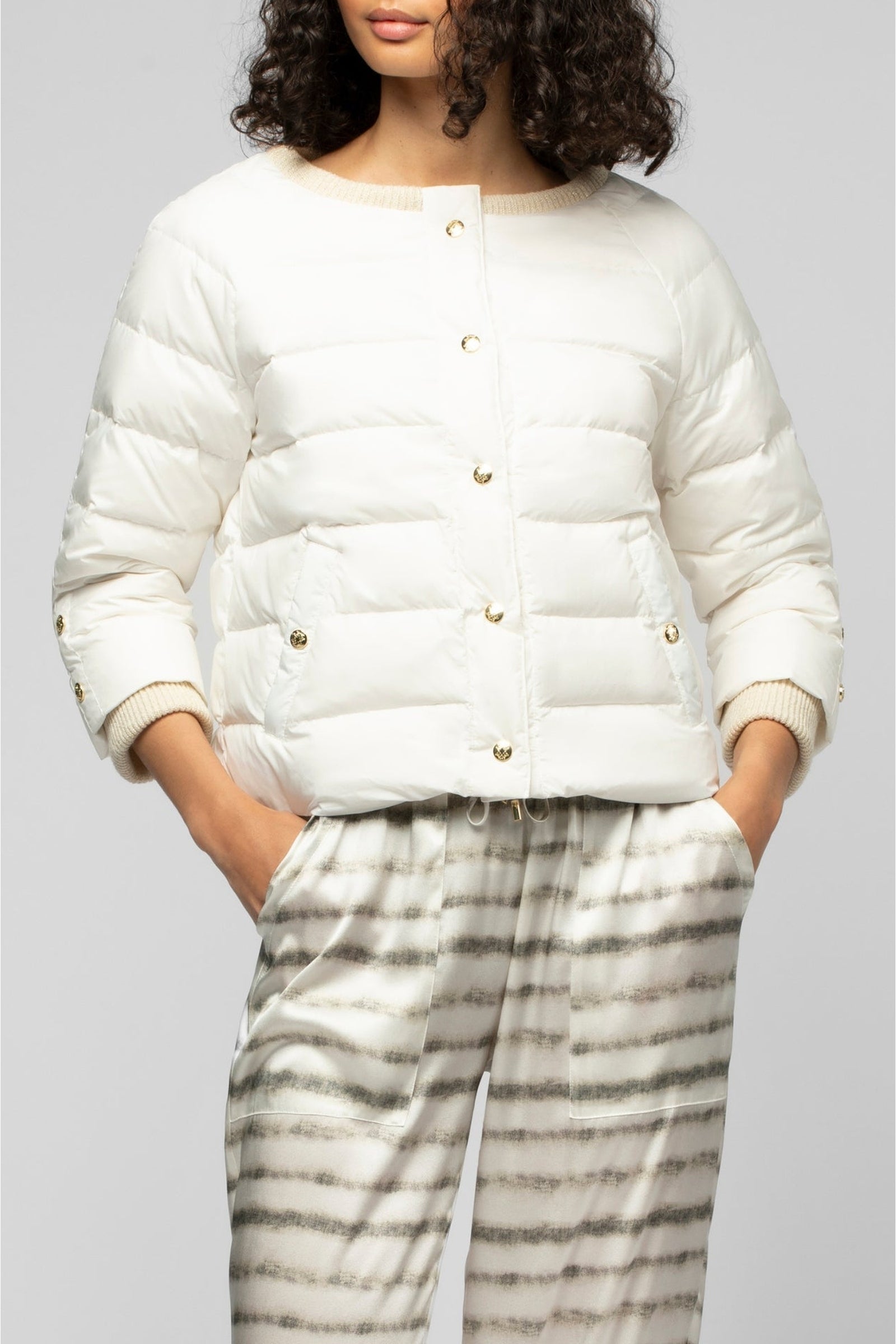 Lightweight Daloa round-neck 3/4-sleeve down jacket - White