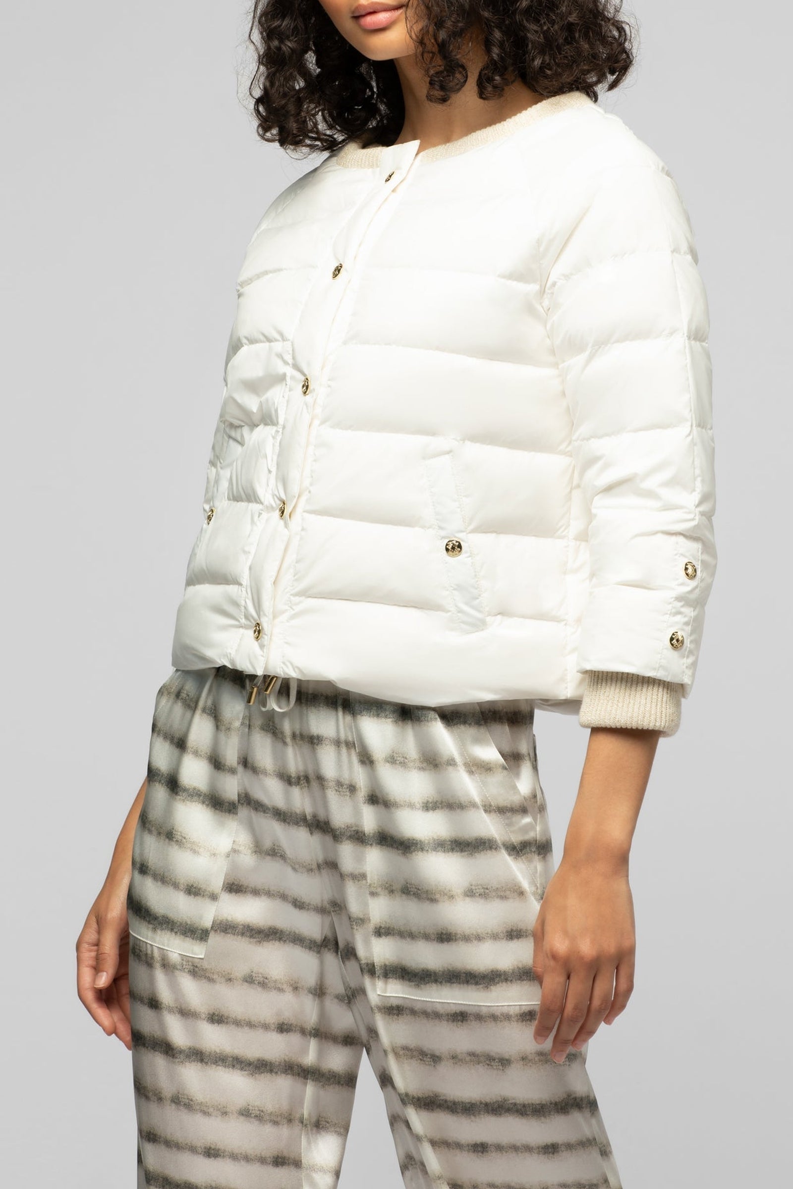 Lightweight Daloa round-neck 3/4-sleeve down jacket - White