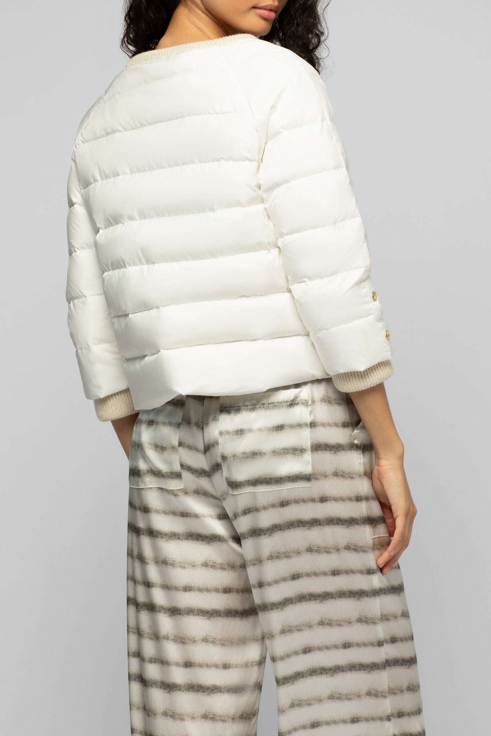 Lightweight Daloa round-neck 3/4-sleeve down jacket - White