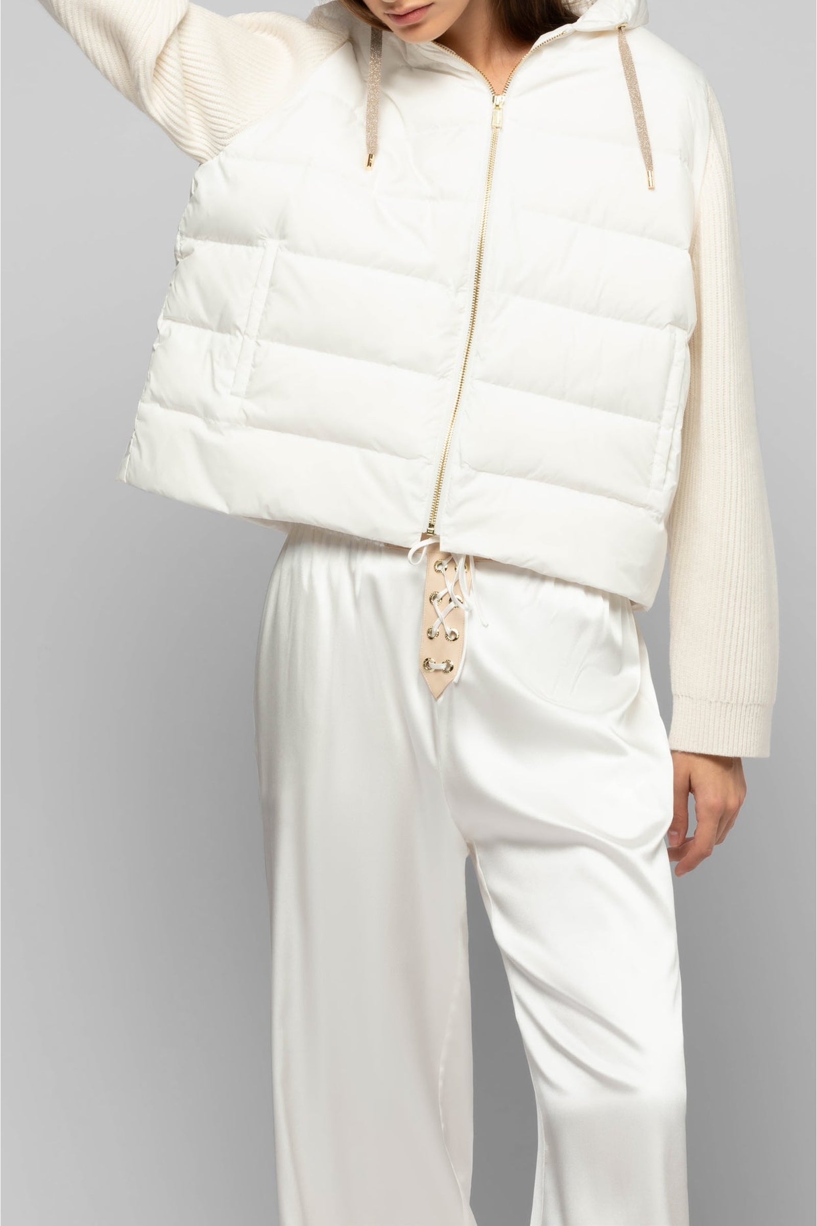 Dariella hooded down jacket with mesh sleeves - White