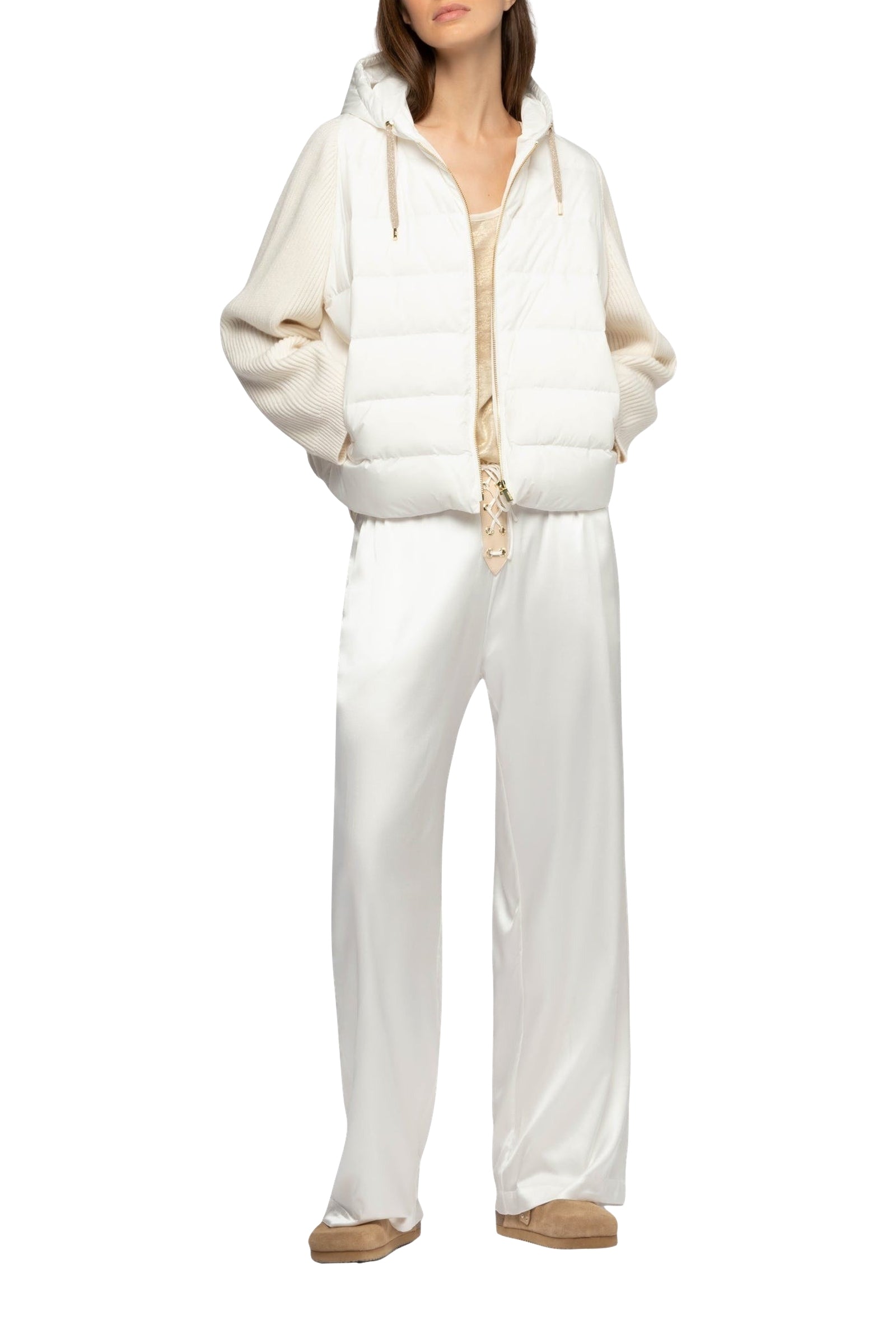 Dariella hooded down jacket with mesh sleeves - White