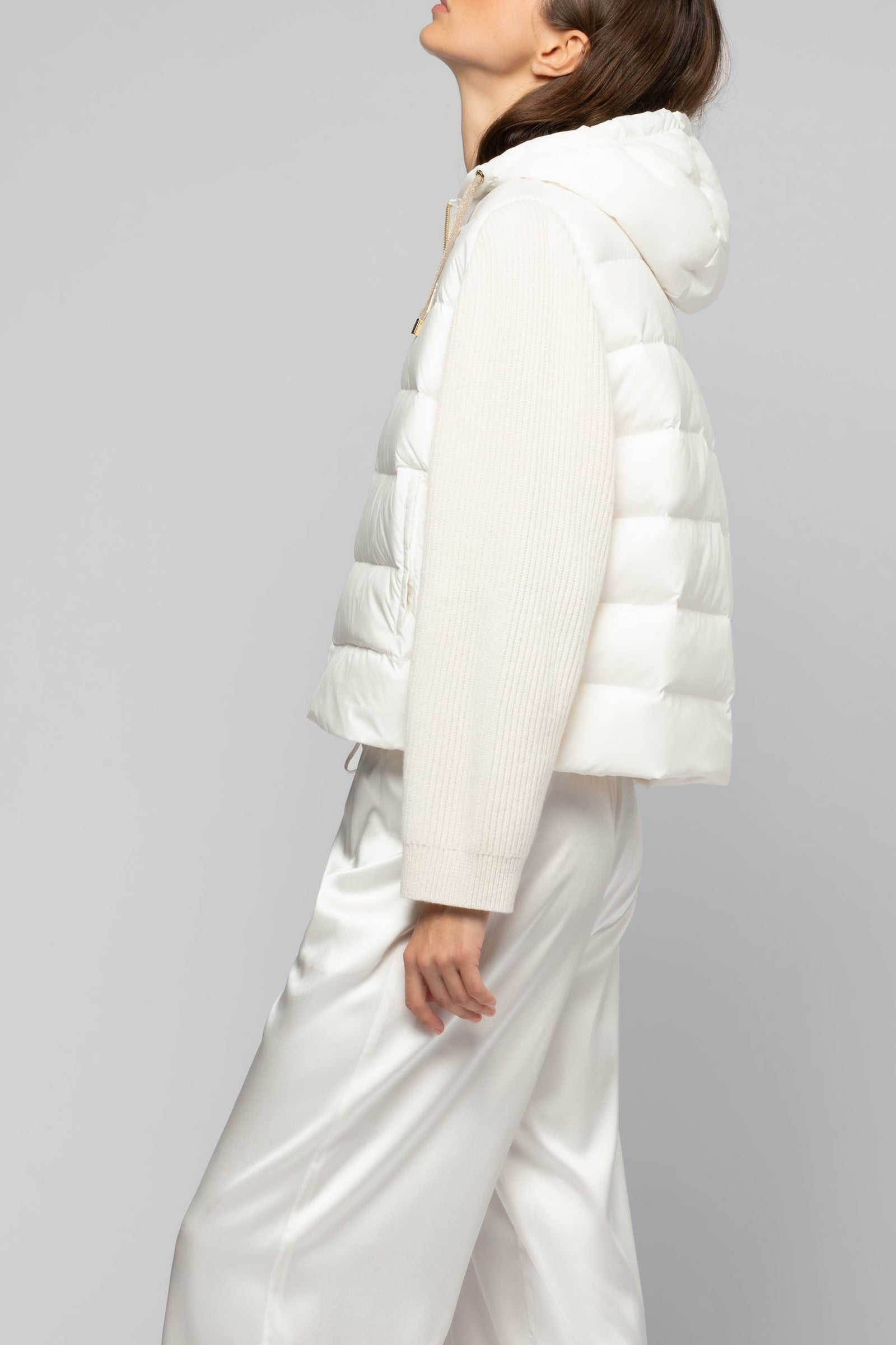 Dariella hooded down jacket with mesh sleeves - White