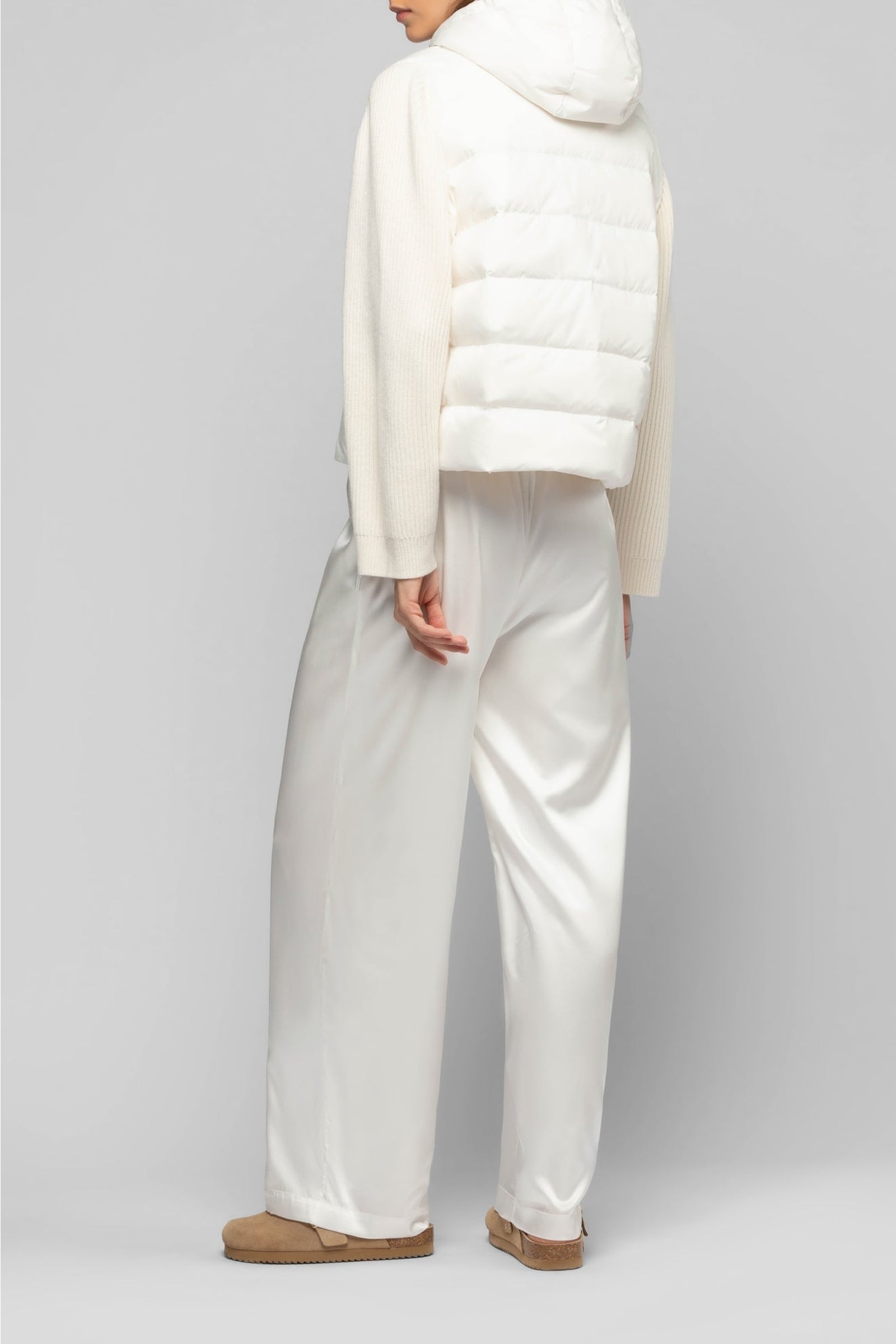 Dariella hooded down jacket with mesh sleeves - White