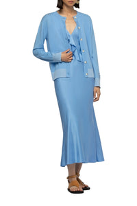 Long-sleeved wool and cashmere Gamelot cardigan - Denim