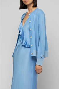 Long-sleeved wool and cashmere Gamelot cardigan - Denim