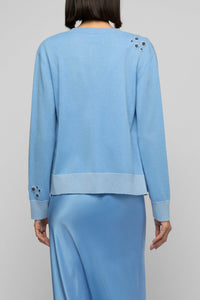 Long-sleeved wool and cashmere Gamelot cardigan - Denim