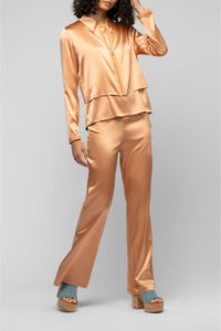 Gilet Ganouk zippé en soie à col chemise avec bandes - Camel