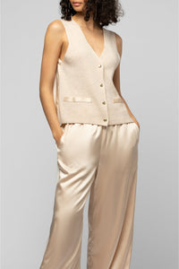 Gany sleeveless two-ply knit and silk jacket - Beige