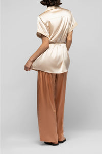 Langelika loose-fitting silk shirt with belt - Beige