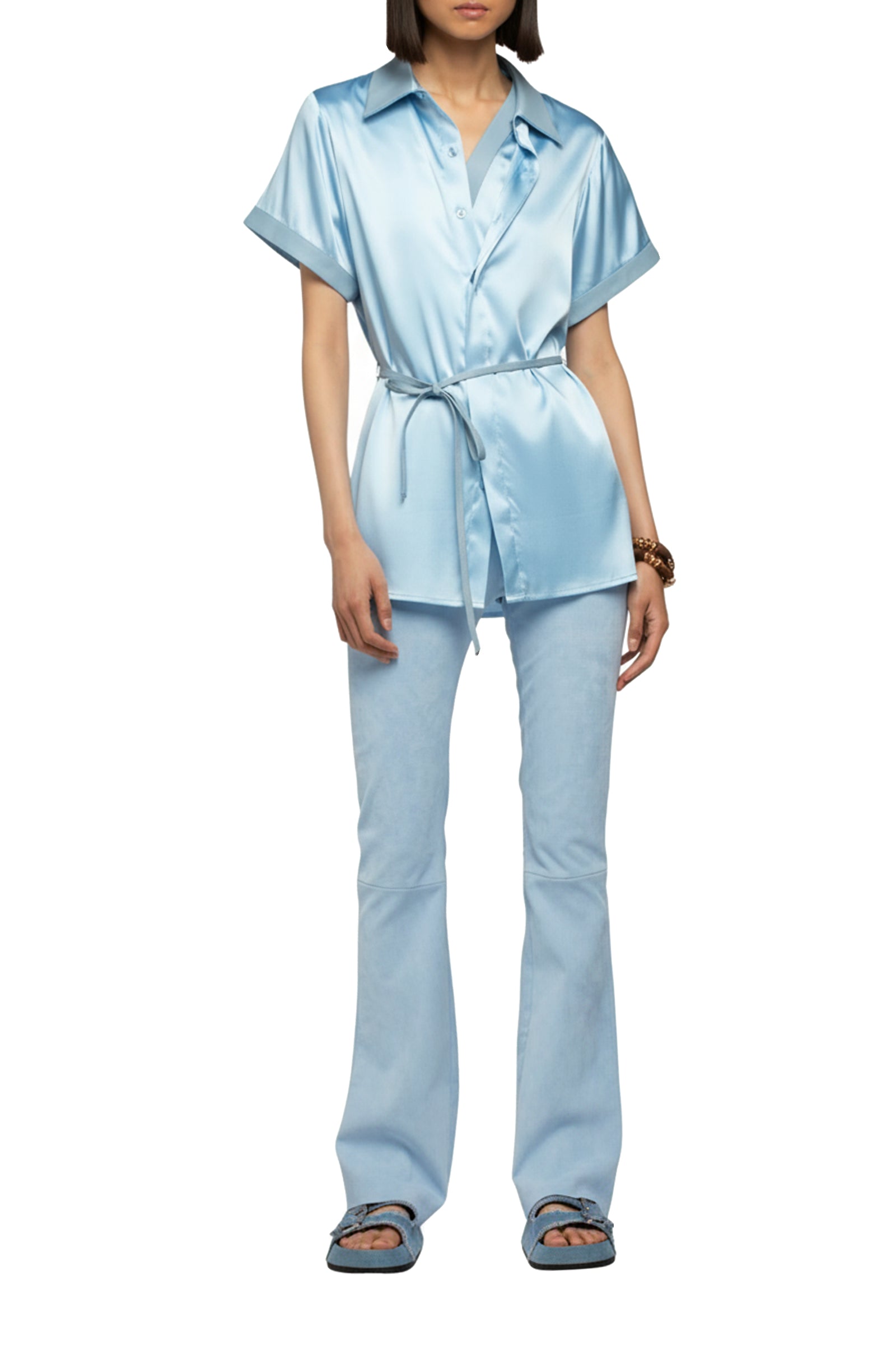 Langelika shirt with leather detail - Ciel