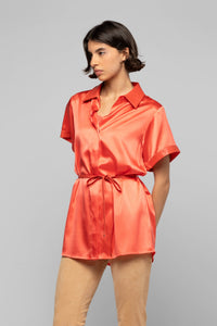 Langelika loose silk shirt with belt - Corail