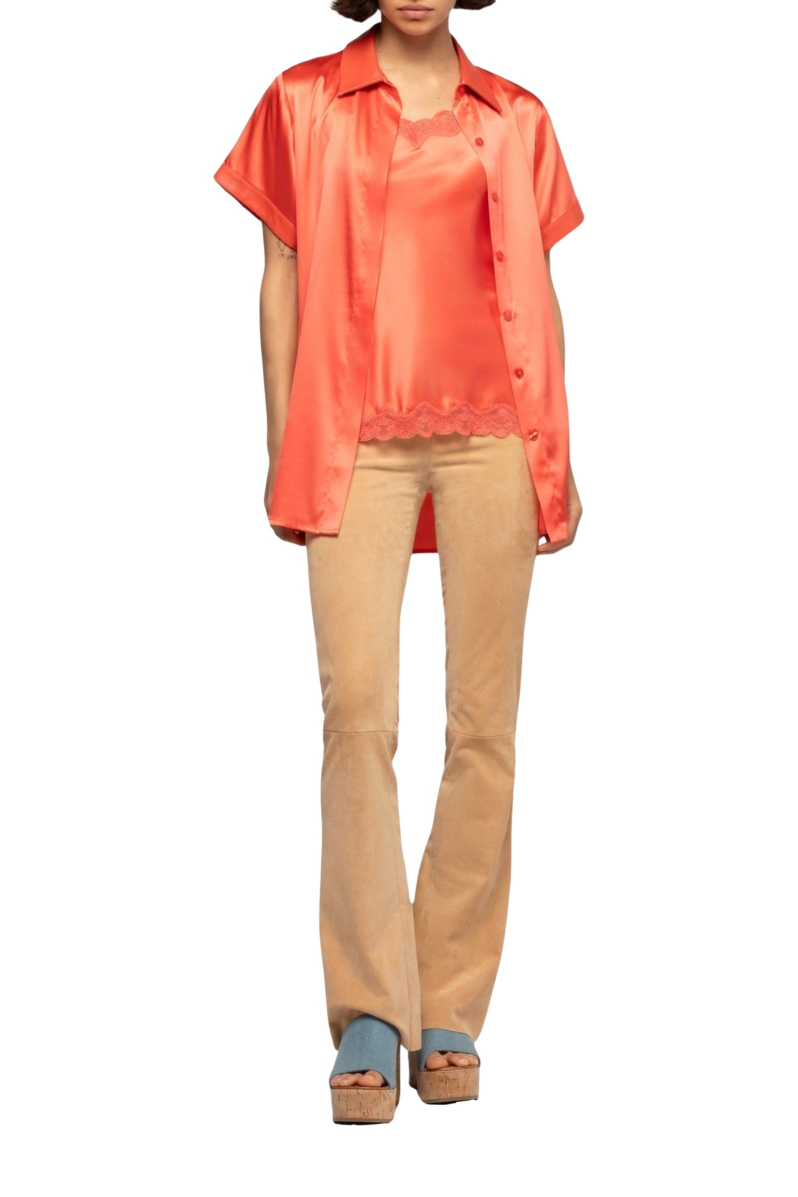 Langelika loose silk shirt with belt - Corail