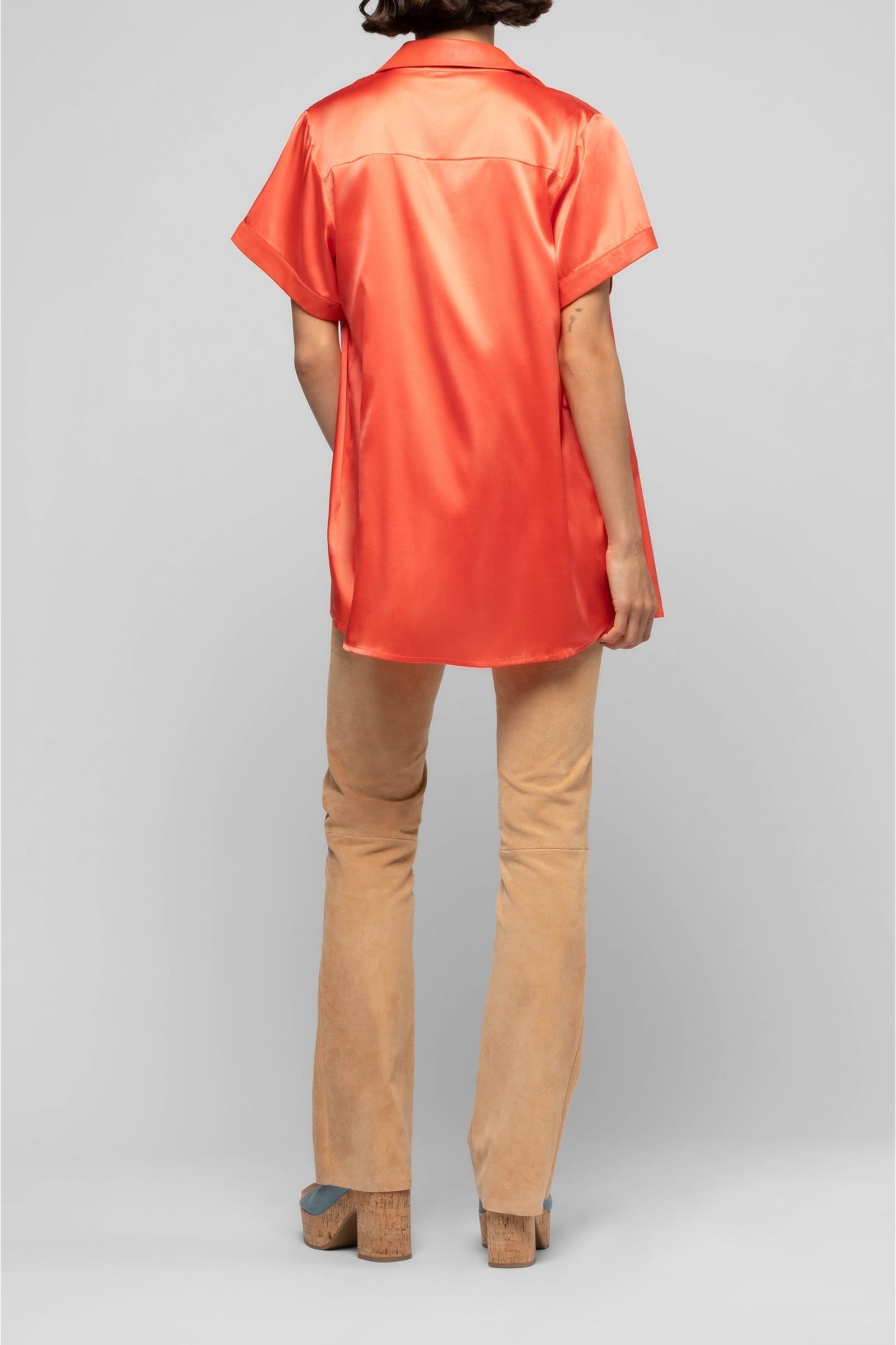 Langelika loose silk shirt with belt - Corail