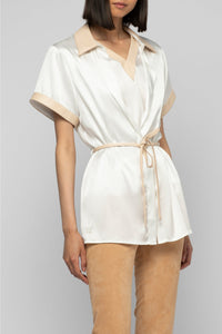 Langelika loose silk shirt with belt - White