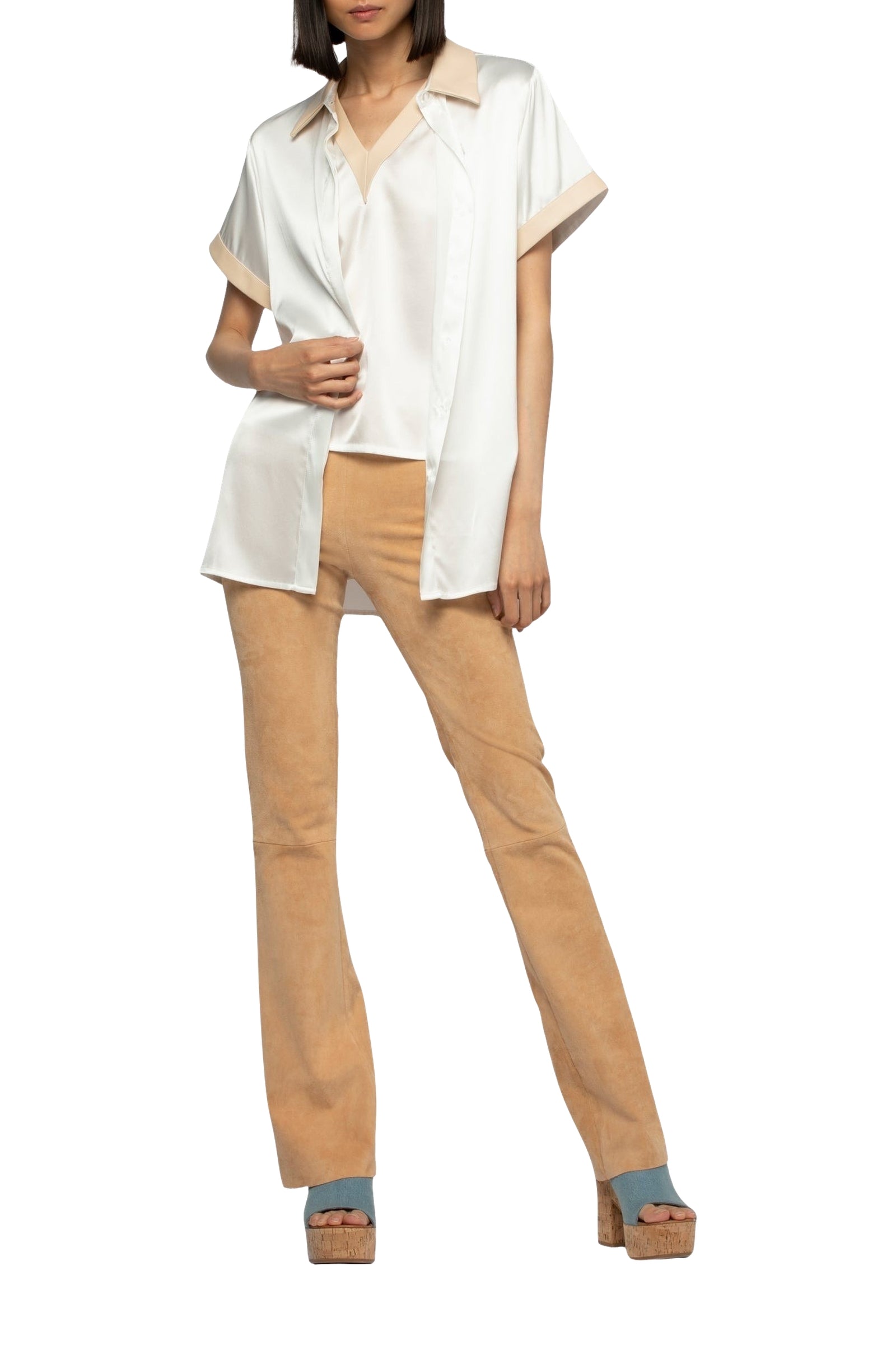 Langelika loose silk shirt with belt - White