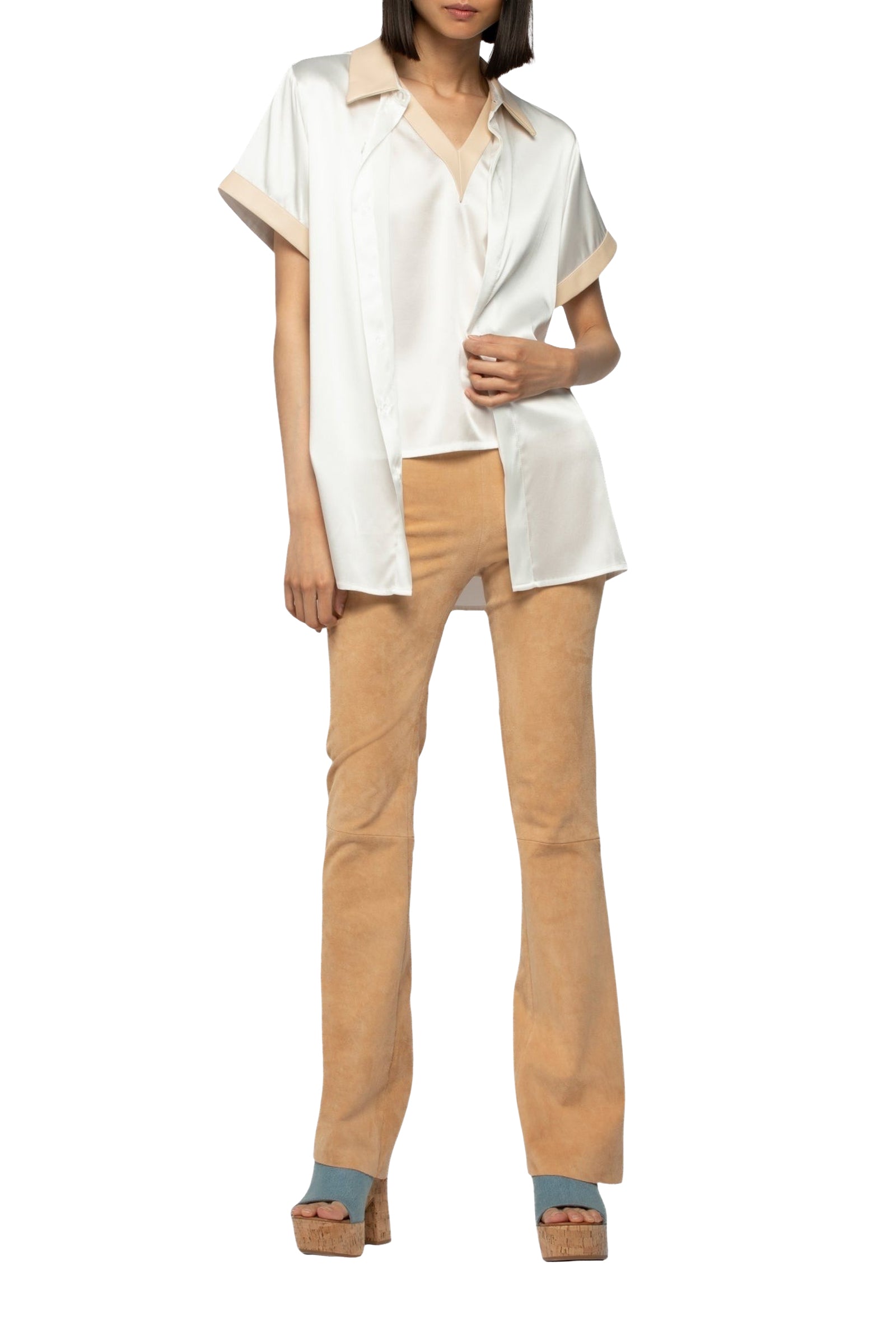 Langelika loose silk shirt with belt - White
