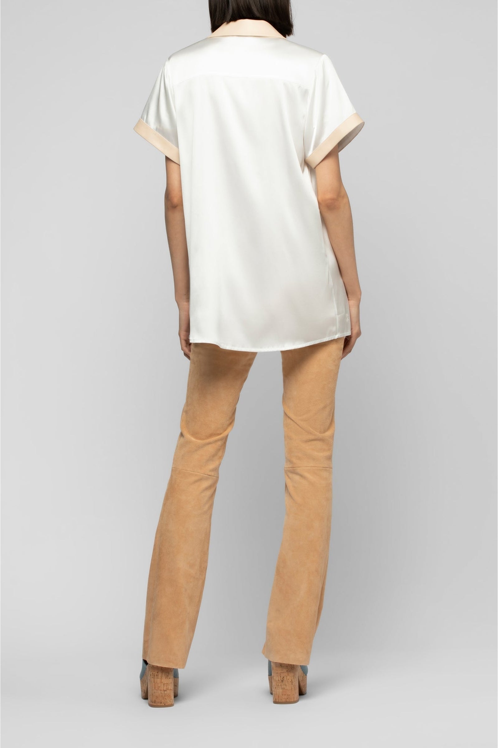 Langelika loose silk shirt with belt - White