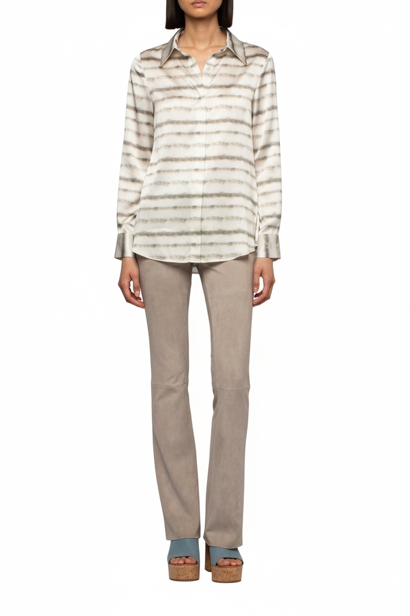 Elegant Levy long-sleeved silk shirt - Striped Tie & Dye