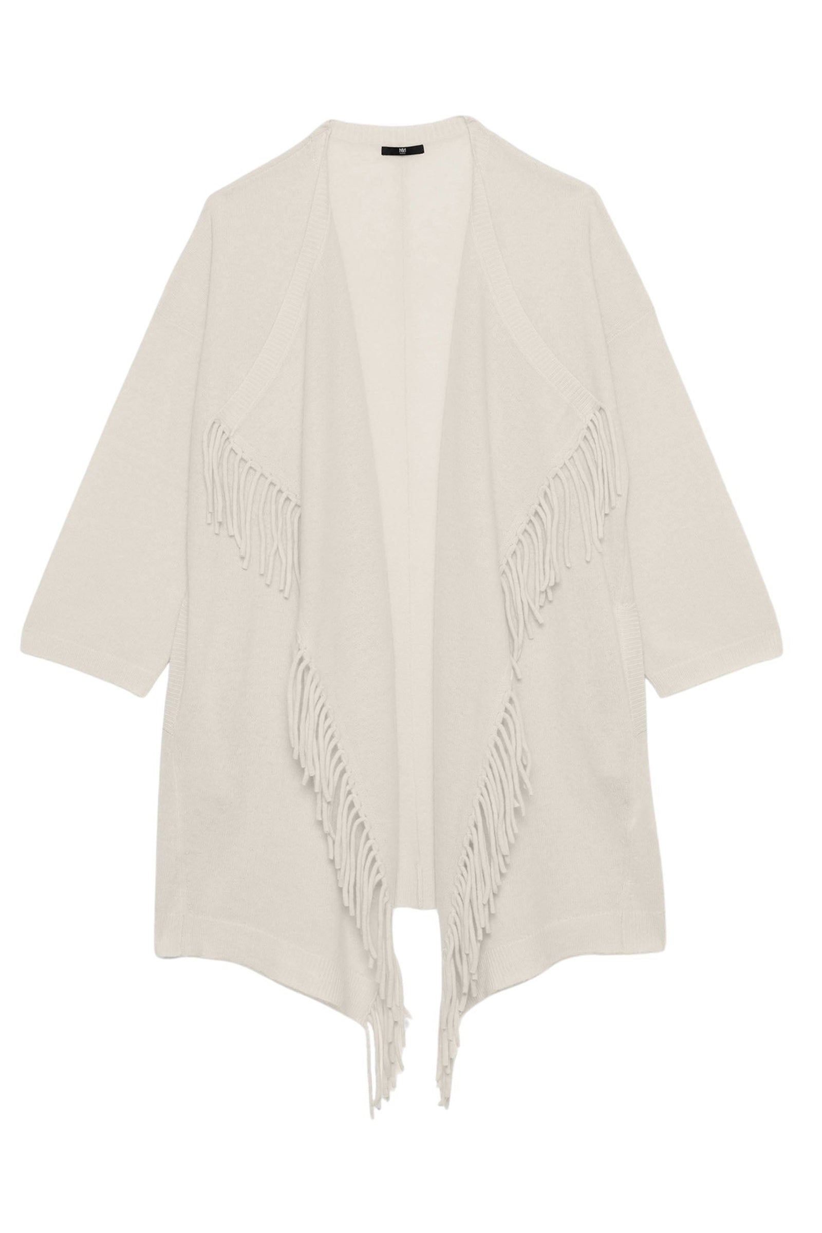 Gilet Geraldton long en cachemire avec franges - White
