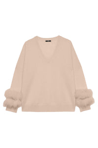 Pacy cashmere long sleeve jumper with sleeves - Beige