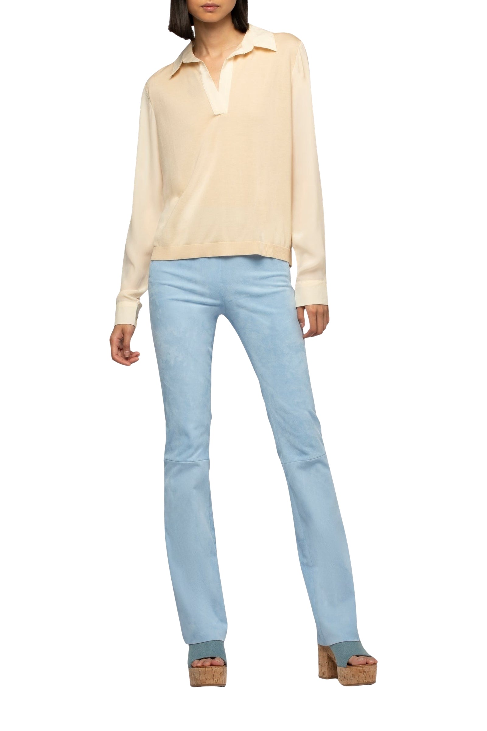 Long-sleeved knitted and silk Panny polo jumper - Beige