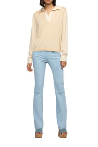 Long-sleeved knitted and silk Panny polo jumper - Beige