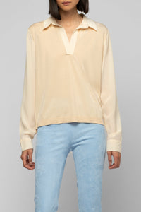 Long-sleeved knitted and silk Panny polo jumper - Beige