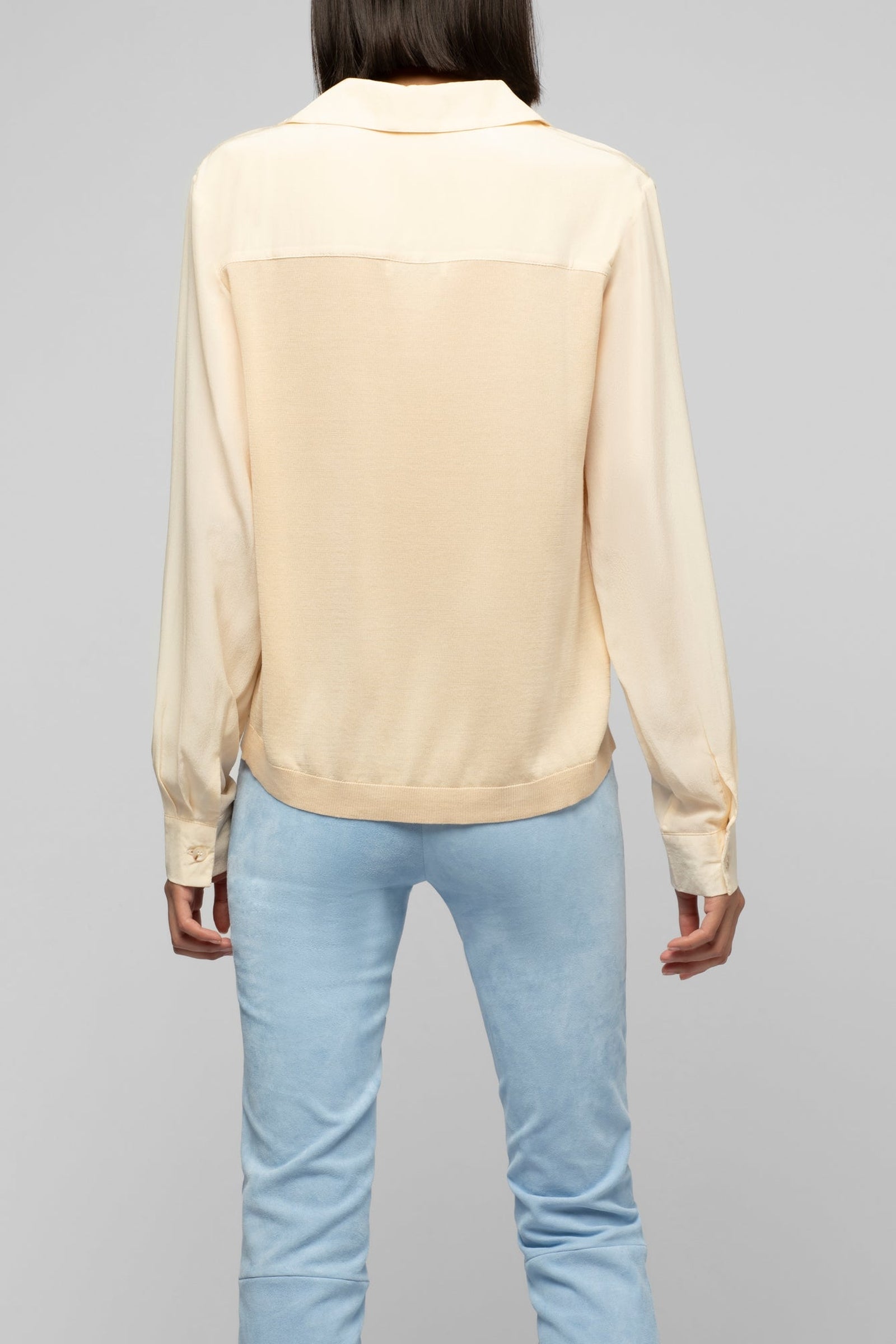 Long-sleeved knitted and silk Panny polo jumper - Beige