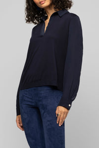 Long-sleeved knitted and silk Panny polo jumper - Navy