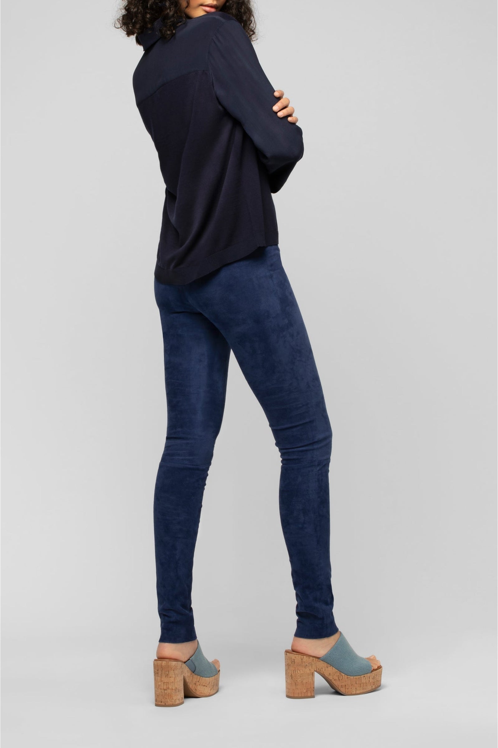 Long-sleeved knitted and silk Panny polo jumper - Navy