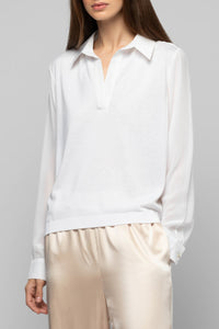Long-sleeved knitted and silk Panny polo jumper - White